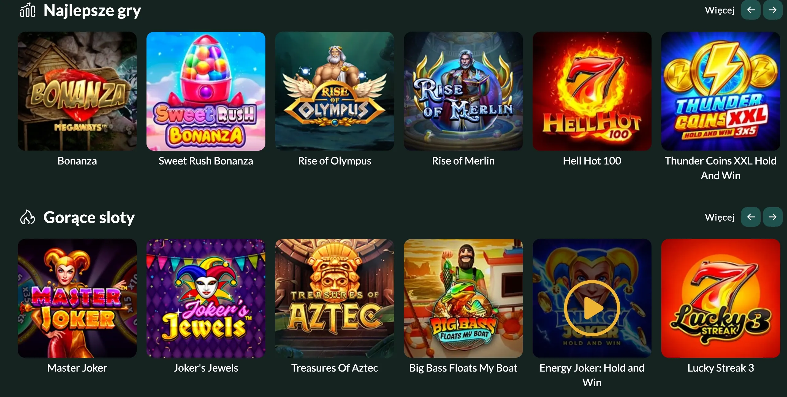 Duży wybór gier dostępnych w Lemon Casino.